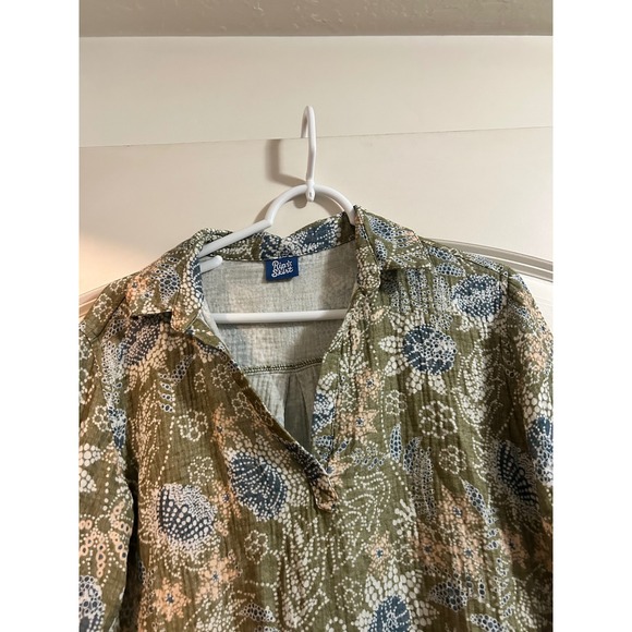 Rip Skirt‎ Women's Olive Floral Print Button Down Roll Tab Sleeve Shirt Dress M - Picture 2 of 5